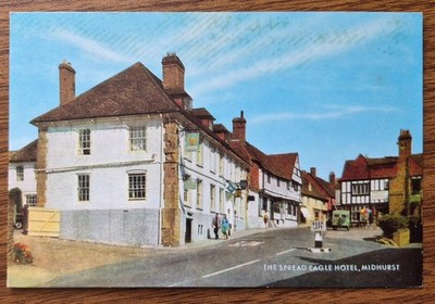Spread Eagle Hotel Midhurst Sussex unbenutzt Vintage Lachs Kamerafarbe Postkarte