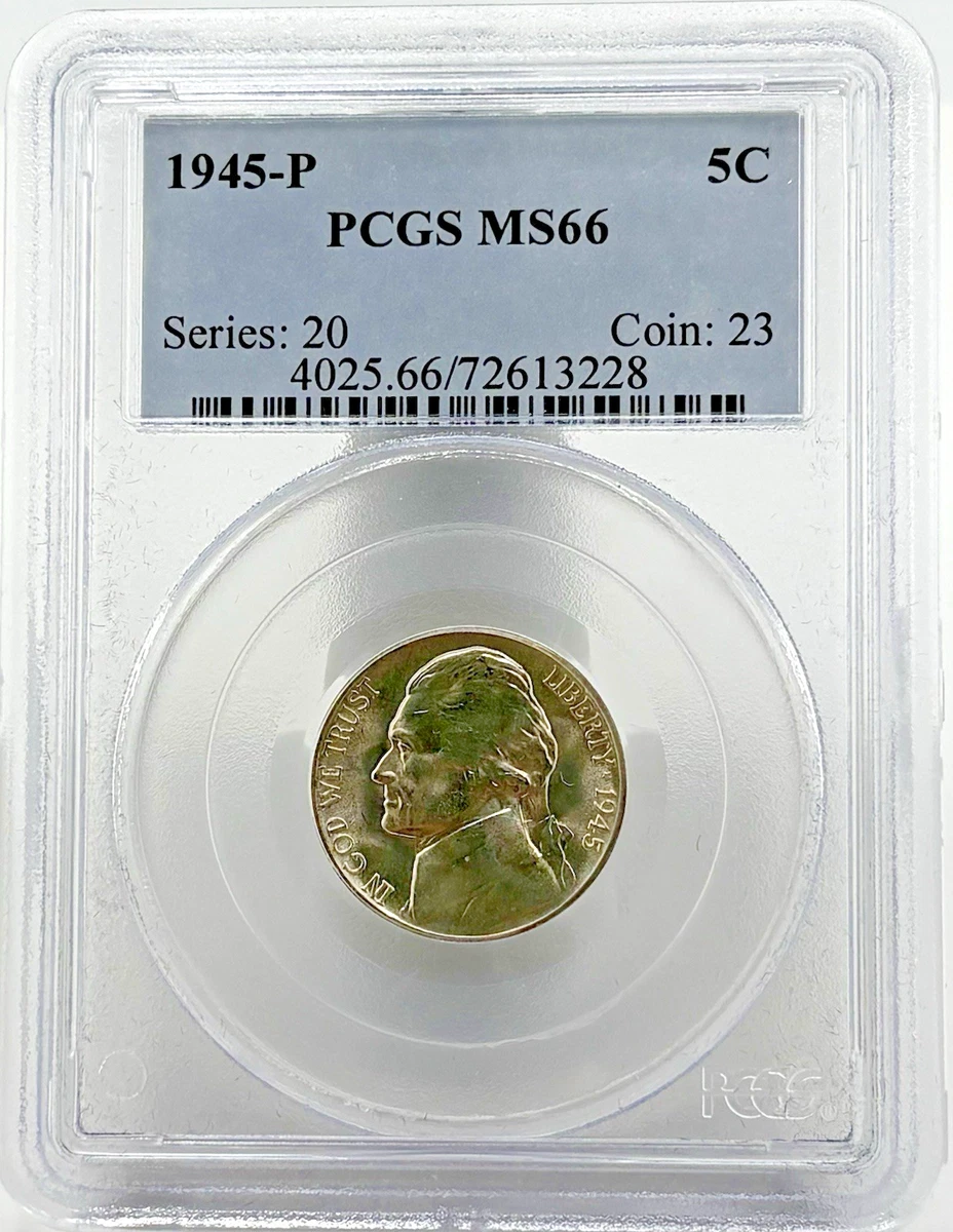PCGS Certified MS 66 Graded 1945 Year US Jefferson Nickels (1938