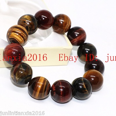 Huge 16mm Yellow Red Roar Tiger's Eye Gemstone ROund Bracelet 7.5''