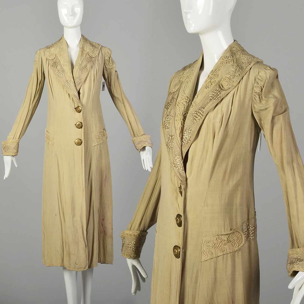 Small 1900s Edwardian Linen Duster Motoring Coat Elegant 