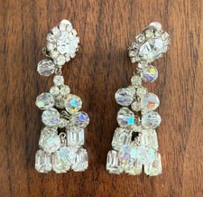 Vintage D&E Juliana AB Crystal Long Dangle Statement Earrings Cha Chas Verified