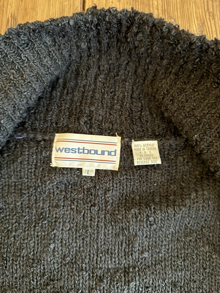 Cárdigan negro vintage Westbound para mujer largo bolsillos cubiertos hombreras grandes Foto 4 de 4