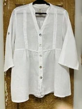 Match Point USA M White Linen Tunic Blouse Boho Gypsy Y2K Fairy Lagenlook Artsy