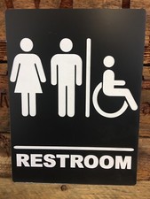 Handicap All Genders Restroom Sign, Black/White, 6"x8"