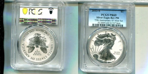 2012 S AMERICAN SILVER EAGLE 1 OUNCE .999 FINE PCGS PR69 REVERSE PROOF 7226S