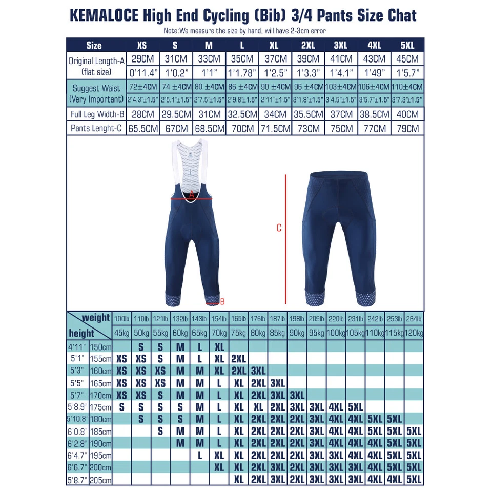 KEMALOCE Cycling Pants 3/4 Men Black&Blue Summer Gel Padded Road Bike Bib Pants - Image 2 of 4