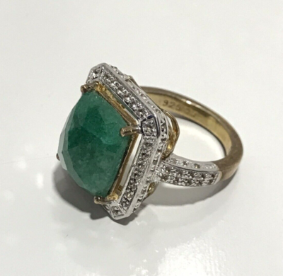 Vintage QJ India Green Stone CZ Vermeil 925 Ring Size 5 | eBay