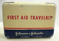 Vintage JOHNSON & JOHNSON FIRST AID TRAVEL KIT TIN BOX USA METAL CAN EMPTY
