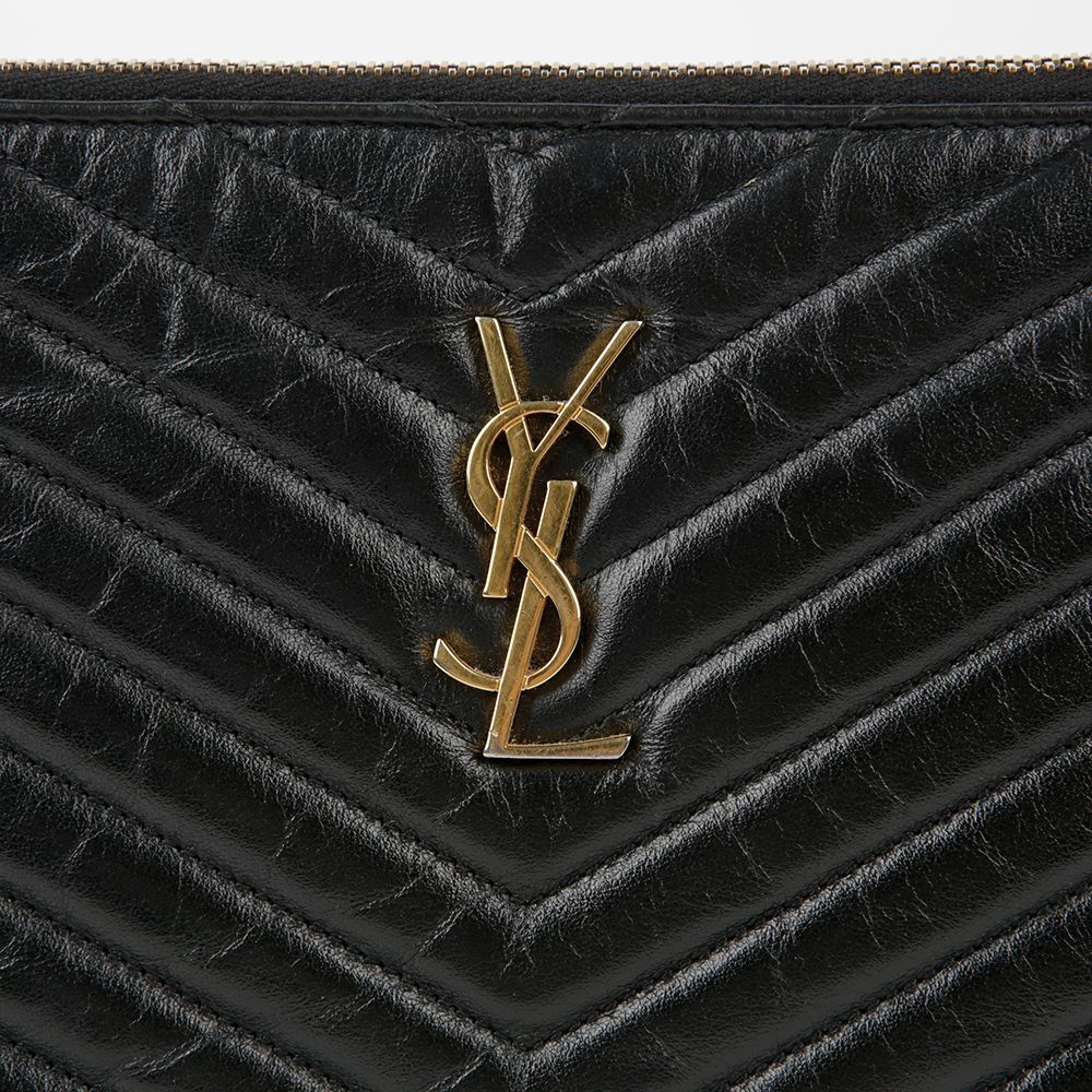 Saint Laurent Matelassé Leather Monogram Tablet Pouch/Clutch Saint Laurent Matelassé Leather Monogram Tablet Pouch/Clutch