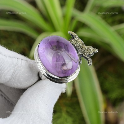 Womens day Sale Sterling Silver February Star Amethyst Gemstone Stackable Ring