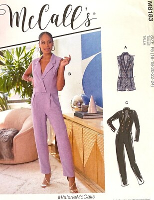  McCall's Misses' Jumpsuit with A/B/C,D Cup Sizes Pattern M8183 Size 16-24 UNCUT