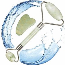 Anti Aging Jade Face Roller Gua Sha Set Massager Therapy Double Neck Slimming