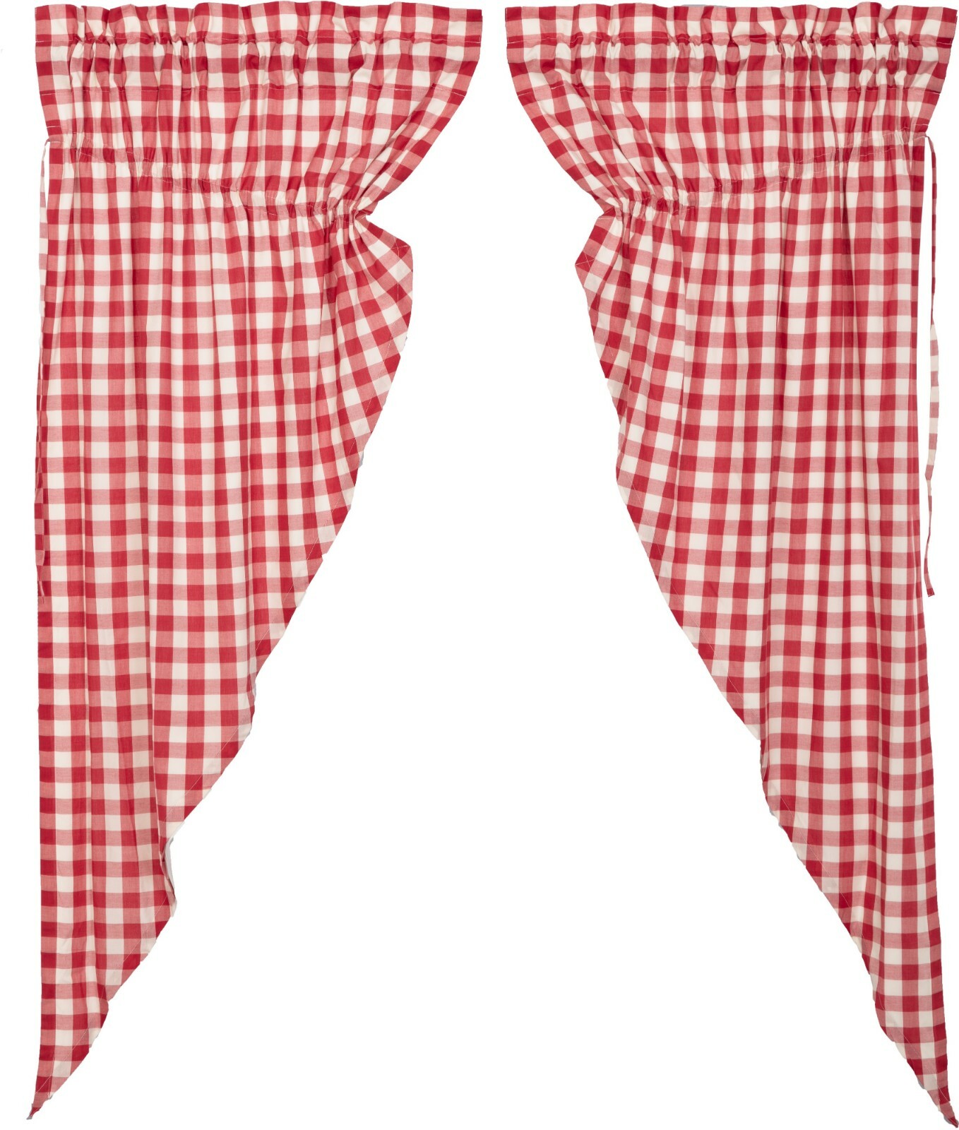 63"L Prairie Curtains Country Red & White Buffalo Check Drawstring Lined Annie