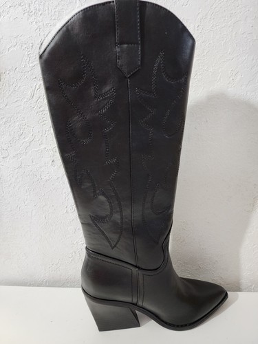 Madden Girl Western Cowboy Knee High Black Boots Faux Leather Women Shoes Size 8 - Picture 2 of 7