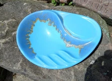 MCM Atomic Oval Serving Bowl Turquoise Blue and Gold Made In USA