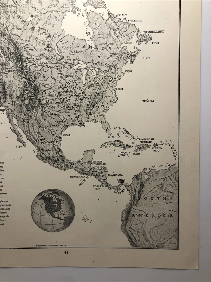 1947 Vintage AMÉRICA DO NORTE Antigo Mapa de Alívio - Atlas e Gazeta de Hammond - Imagem 4 de 4