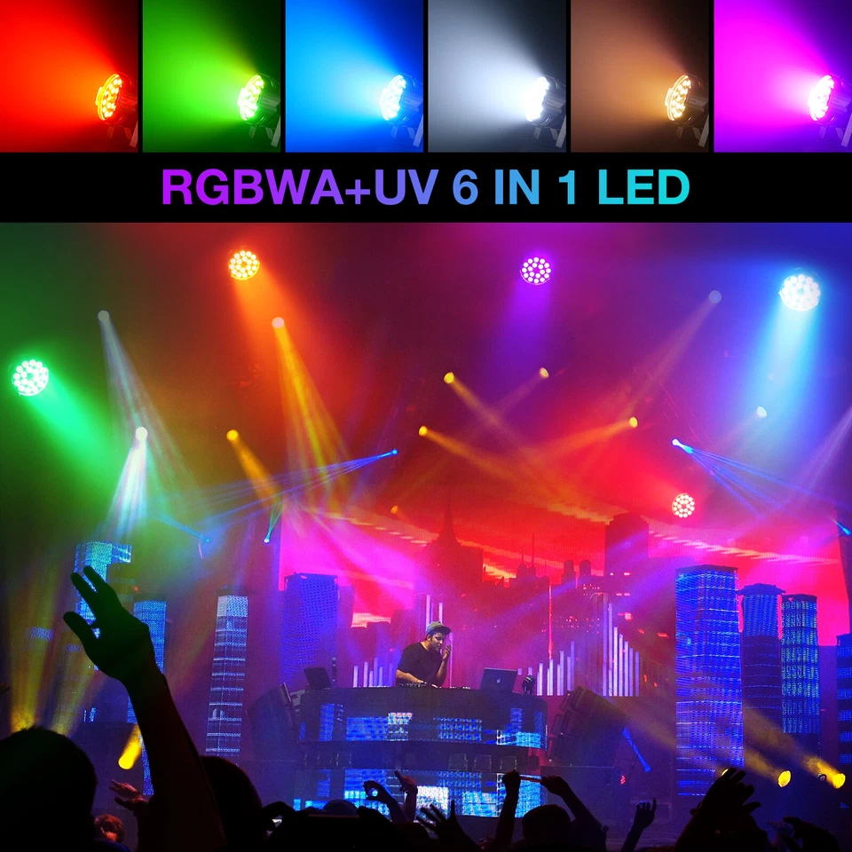 Disco DJ Lights DMX Zoom 18LED RGBWA + UV Par Light Stage Lighting Concert Party - Image 3 of 4
