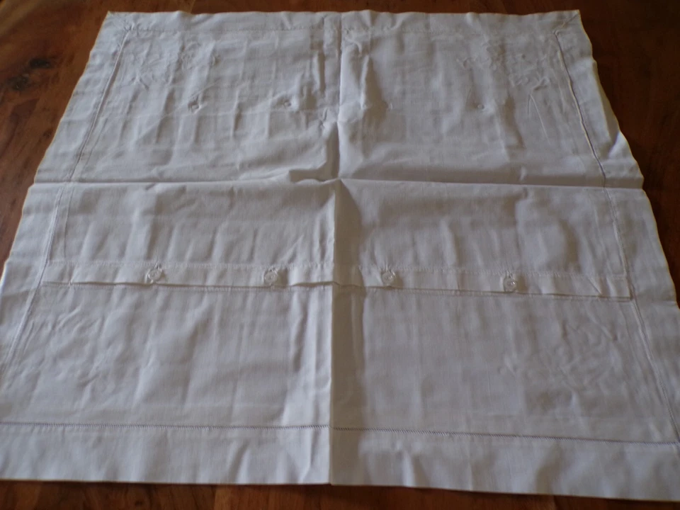 Linge ancien Housse de coussin en coton blanc avec broderies - Photo 4/4