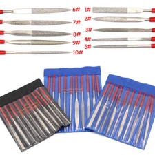 Professional Diamond Needle File Set Half Round Taper & Flat Stone Glass Metal
