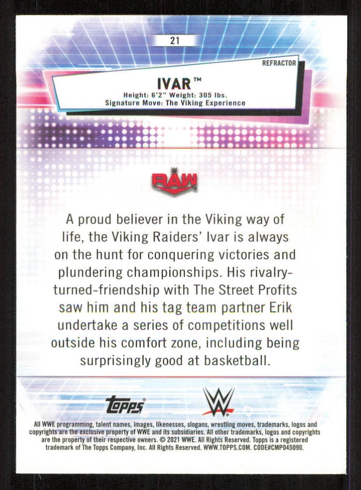 2021 Topps Chrome WWE Refractors #21 Ivar - Image 2 of 2