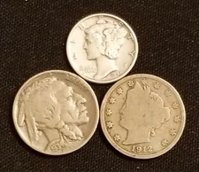 US Coins Starter (Liberty, Buffalo Nickels & SILVER Mercury Dime). NO CULL COINS