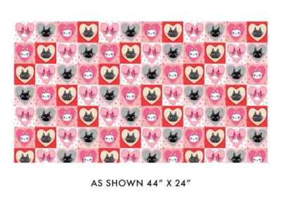 Cat Fabric Hearts Love Pet Kitty Pink Purr Fect Cats Cotton Benartex By The Yard