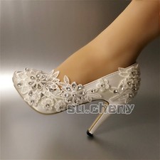 su.cheny RHINESTONES satin white ivory lace open peep toe Wedding Bridal shoes