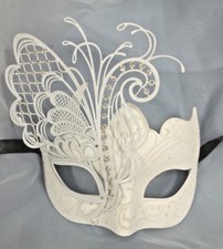 White Metal Filigree Wedding Dance Crystal Butterfly Masquerade Party Mask