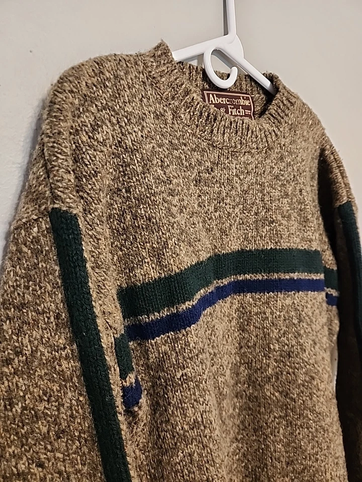 Vintage 90s Abercrombie And Fitch Heavy Shetland Wool Hand Knit Sweater Sz XL - Image 2 of 4