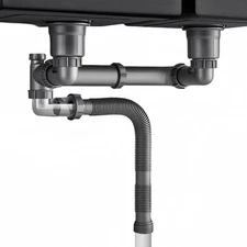 Expandable Flexible 1 1/2" or 1 1/4" Pipe kit for Double Kitchen Sink, Black 
