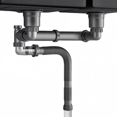 Expandable Flexible 1 1/2'' or 1 1/4'' Pipe kit for Double Kitchen Sink, Black 