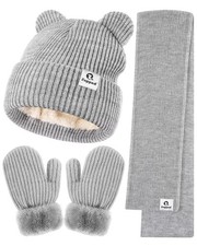 Baby Beanie Mittens Scarf Set,Toddler Infant Kids Winter Hat with Bear Ear Th...