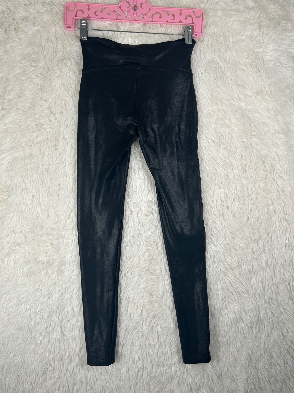 Spanx Size S Petite Shiny Solid Black Stretchy Pu… - image 2