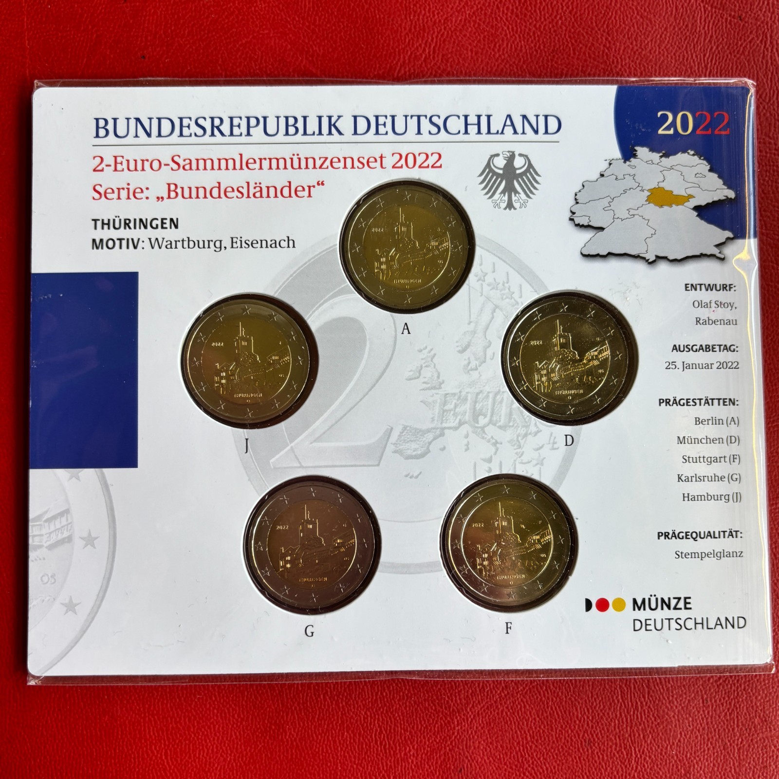 2 Euro Allemagne 2022 BE Bi-Métal Série Thuringe Coffret OVP