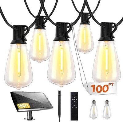 Luces solares exteriores 100FT con 32 bombillas ST38 regulables y control remoto