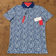NWT Redvanly Mens Performance Golf Polo Shirt Blue Camo Sz S Logo Moisture Wick