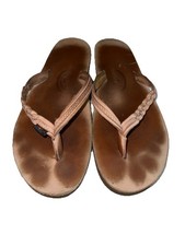 Rainbow Women  s Fill Flops Tan Leather Flirty Braided Sandals Sz 10