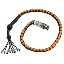 42" Motorcycle Get Back Whip - Genuine Leather - Black & Orange
