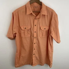 Croft & Barrow Ripstop Shirt Mens XL Orange Short Sleeve Button 100% Cotton