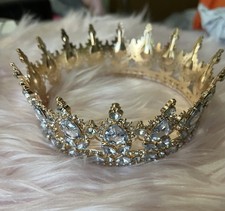 Gold Tone Rhinestone Crystal Princess Crown Tiara Headpiece