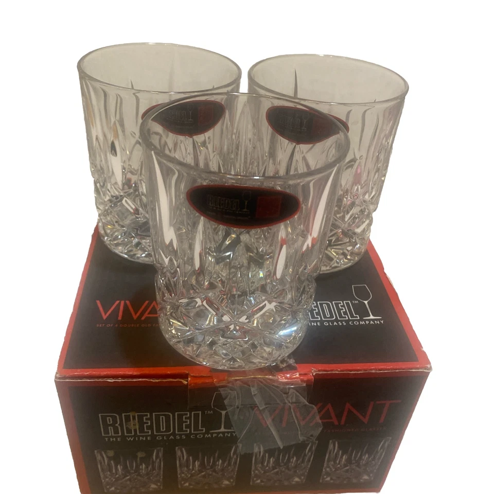 Vasos de cristal de whisky Riedel Vivant dobles antiguos de 3 piezas, 11-5/8 oz ~ nuevos en caja Foto 2 de 4