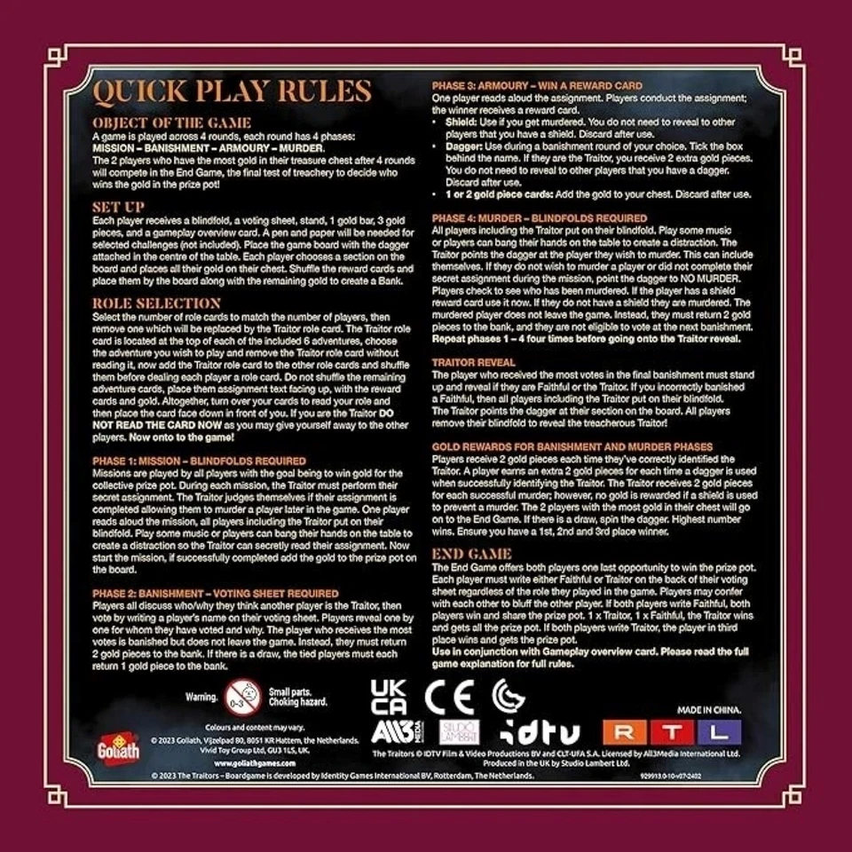 THE TRAITORS Official Board Game As Seen On BBC TV Goliath 4 to 6 Players 12+. - Image 3 of 4