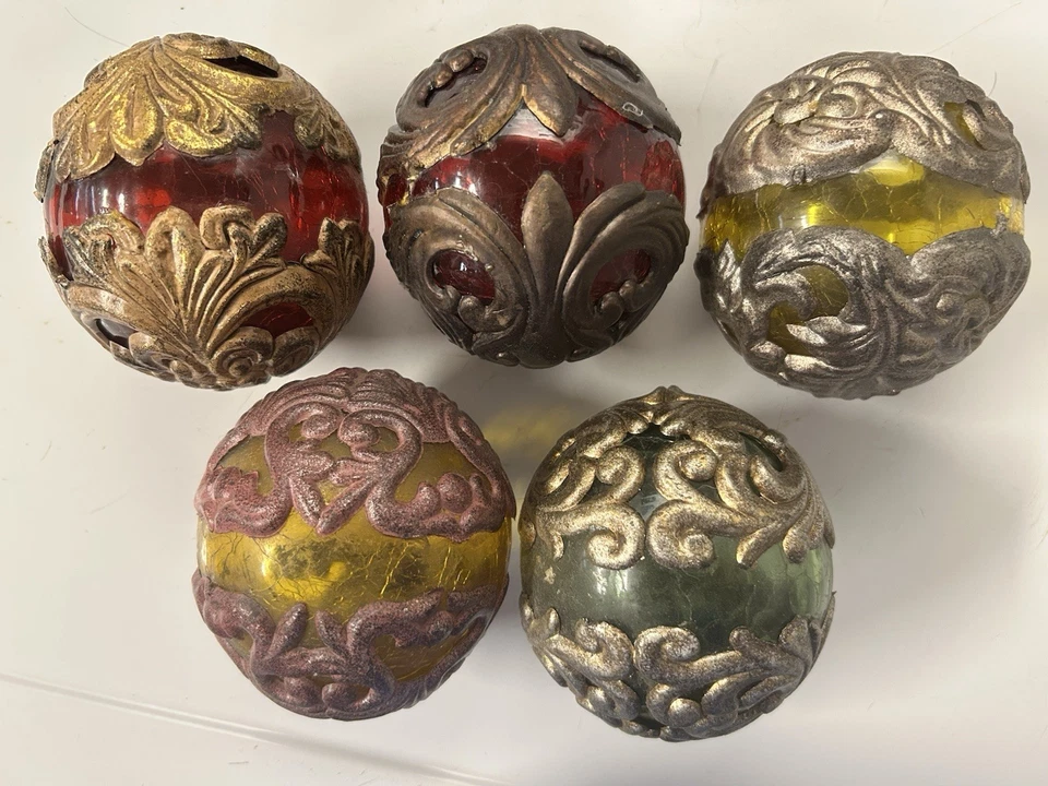 5 bolas decorativas de orbe victoriano con soporte de metal centro de mesa estilo barroco Foto 4 de 4