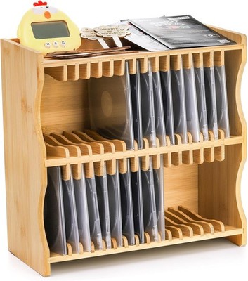 CD Holder Rack, Bamboo CD Rack Organizer with Rubber Feet, DVD Display Shelf ...