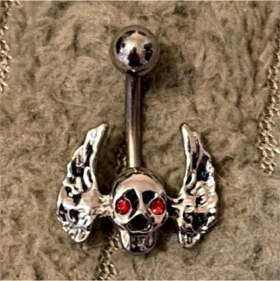 Skull Wing Silver Belly Button Barbell Surgical Steel Body Jewelry