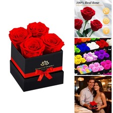 4 Red Preserved Roses Box Gift Durable Flower Arrangement No Watering Decoration