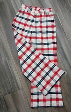 Vintage Old Town 60s 70s Pants Trousers Red Blue Plaid Wide Leg 28"Waist Chic