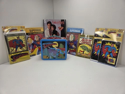 Big Vintage Superman Collectors Lot Lunchbox Postcard Book Stamps Dvds DC Comics