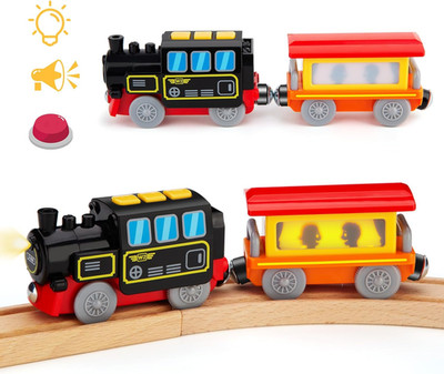 Battery Operated Locomotive Train Set for Wooden Train Tracks, Electric Train To