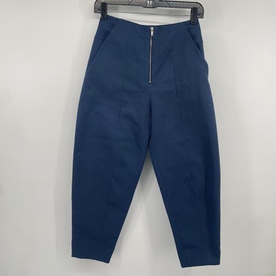 COS Tapered Trousers Women 2 Blue Exposed Zipper High Waist Diagonal Twill Pants